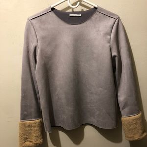 NEW Zara Suede Top with Fur Sleeves